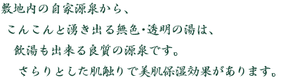 敷地内の自家源泉からこんこんと湧き出る湯